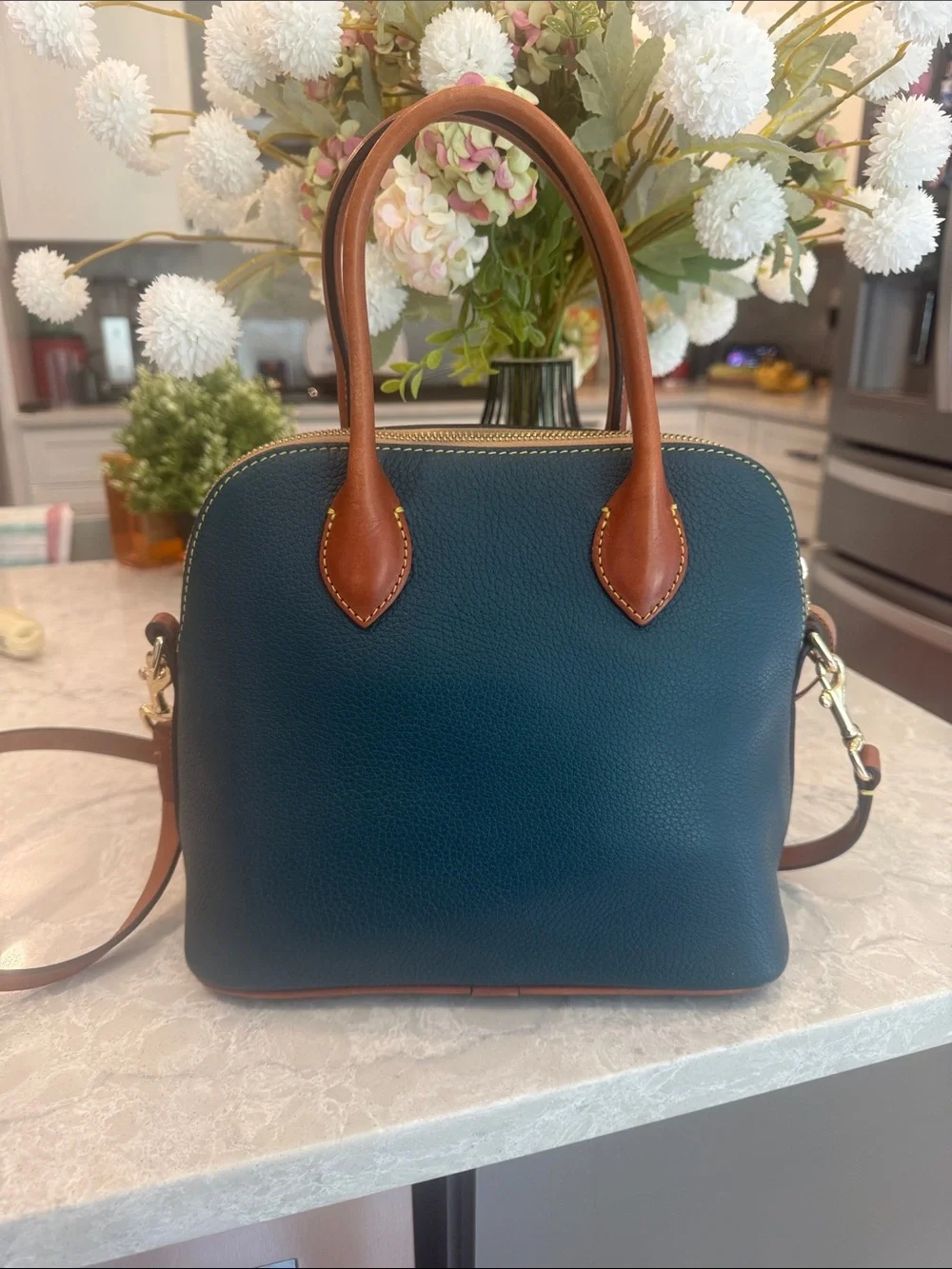 Dooney and Bourke Pebble Grain Domed Satchel in teal